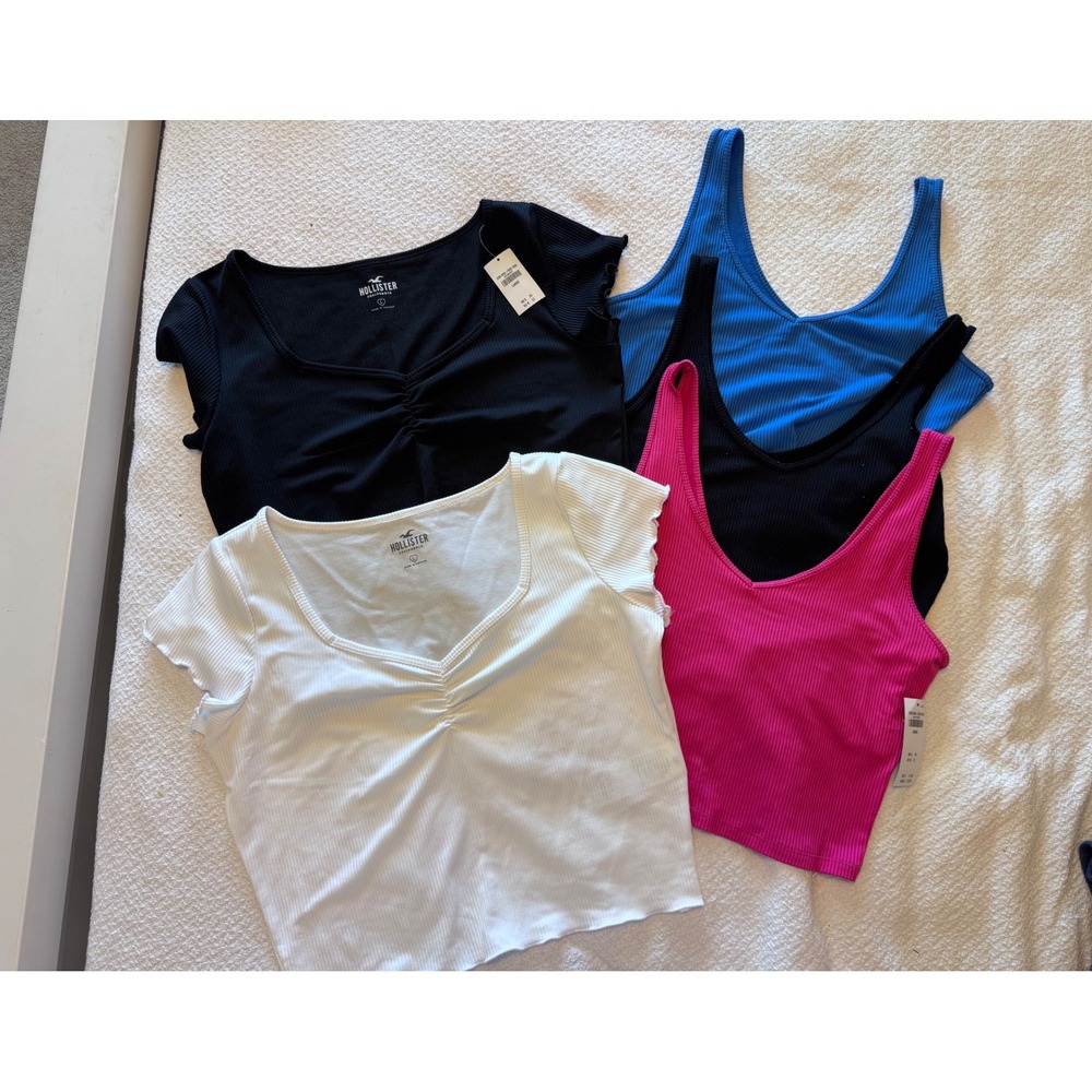 Hollister Ribbed Crop Top Bundle 5pc NWT Short Sleeve & Tank Tops Large Multi